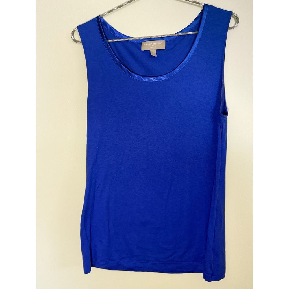 Banana Republic Luxe Touch Tank Top Royal Blue Size L | Satin Trim | Soft Stretc